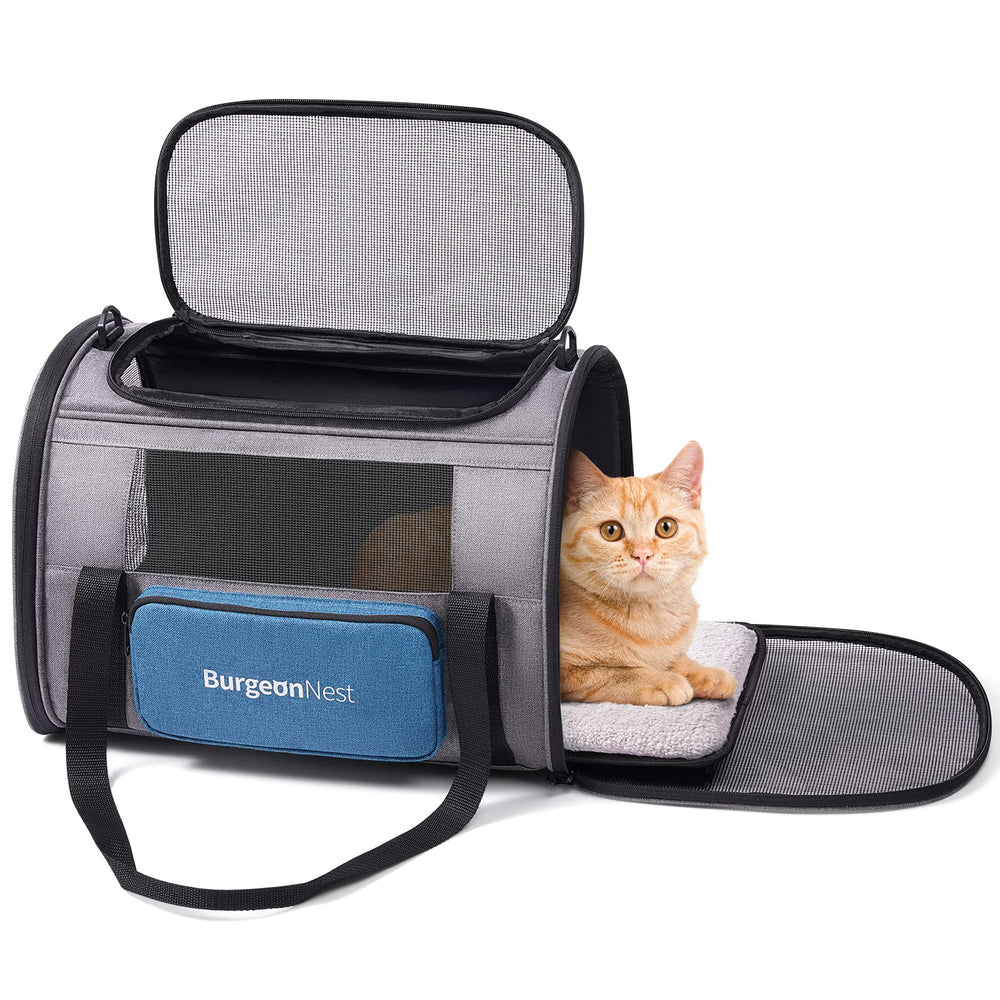 BurgeonNest transportín para gato grande, vista frontal, seguro y cómodo.