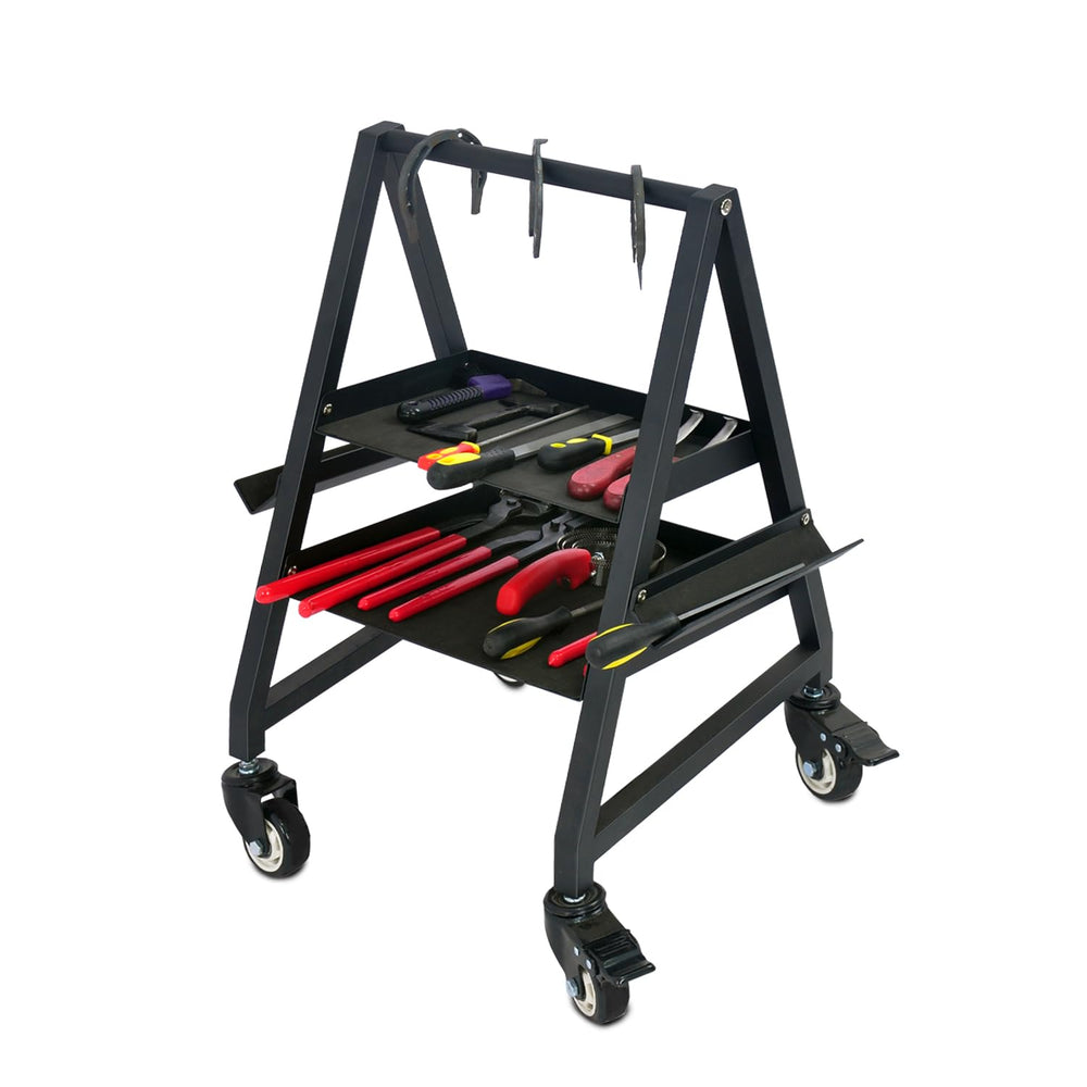 BUYYAH caja de herrado en aluminio con ruedas para transporte suave entre zonas de trabajo.