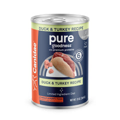 CANIDAE PURE lata pato-pavo: proteína real en porciones para perros.