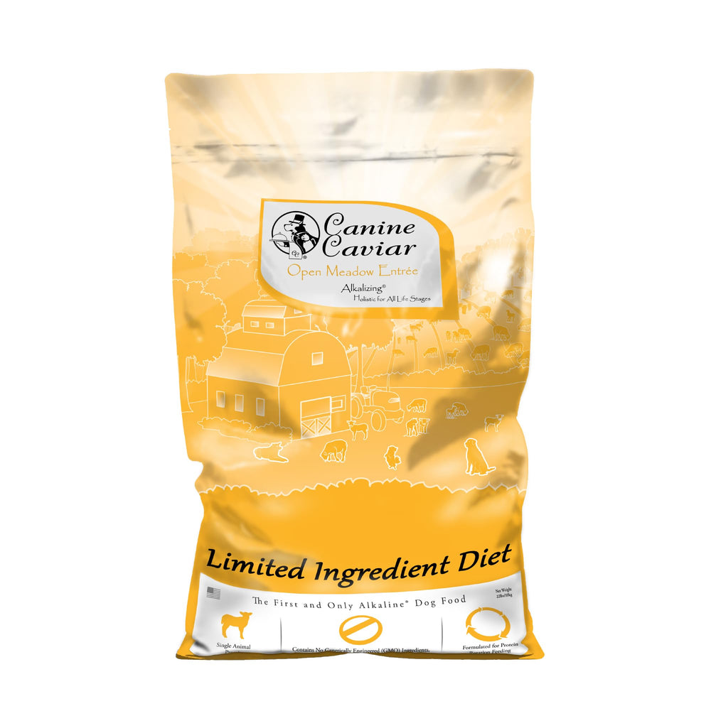 Canine Caviar Open Meadow con cordero y mijo perlado, digestión suave para perros sensibles.