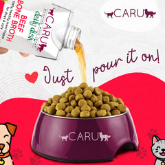 Caru Caldo Diario de Hueso de Res, humecta croquetas para gatos y perros.