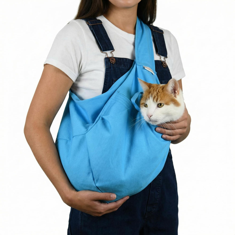 Cat-in-the-bag transporte cómodo para gatos grandes en azul claro