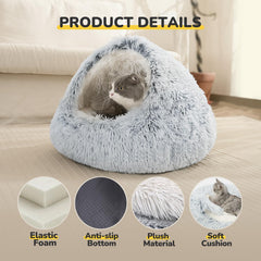 CATISM Cama felina con capucha, vista interior, invita a dormir envueltos y tranquilos.