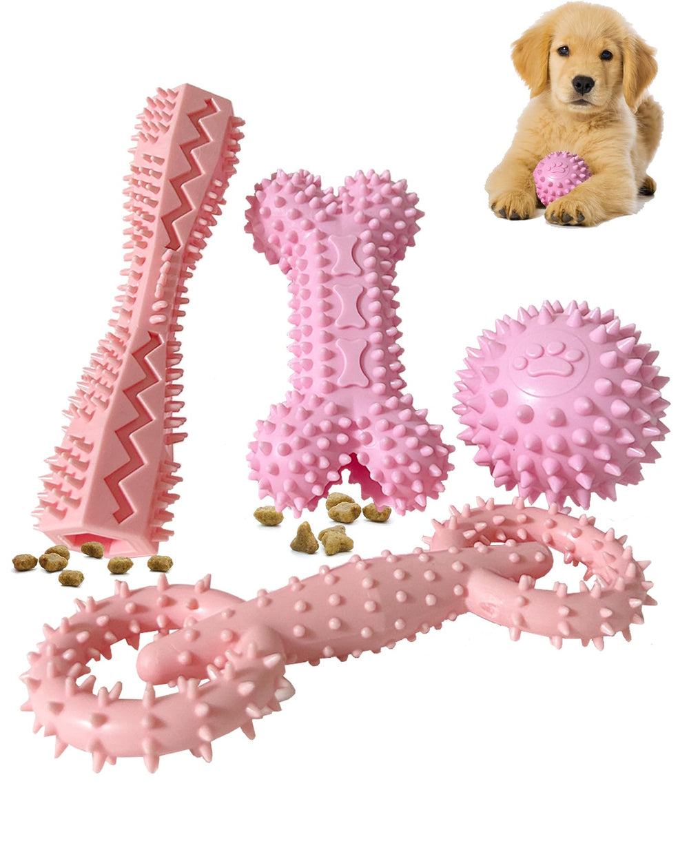 Juguetes mordedores para cachorros con cuatro formas, ideales para masticar.