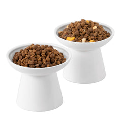 CEEFU tazón elevado de cerámica para gatos: vista general con ambos cuencos, ideal para comedores compartidos