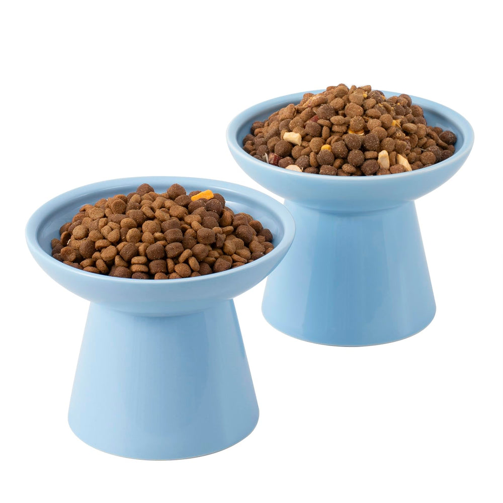 CEEFU tazón elevado de cerámica azul, ideal para acceso cómodo de comida.