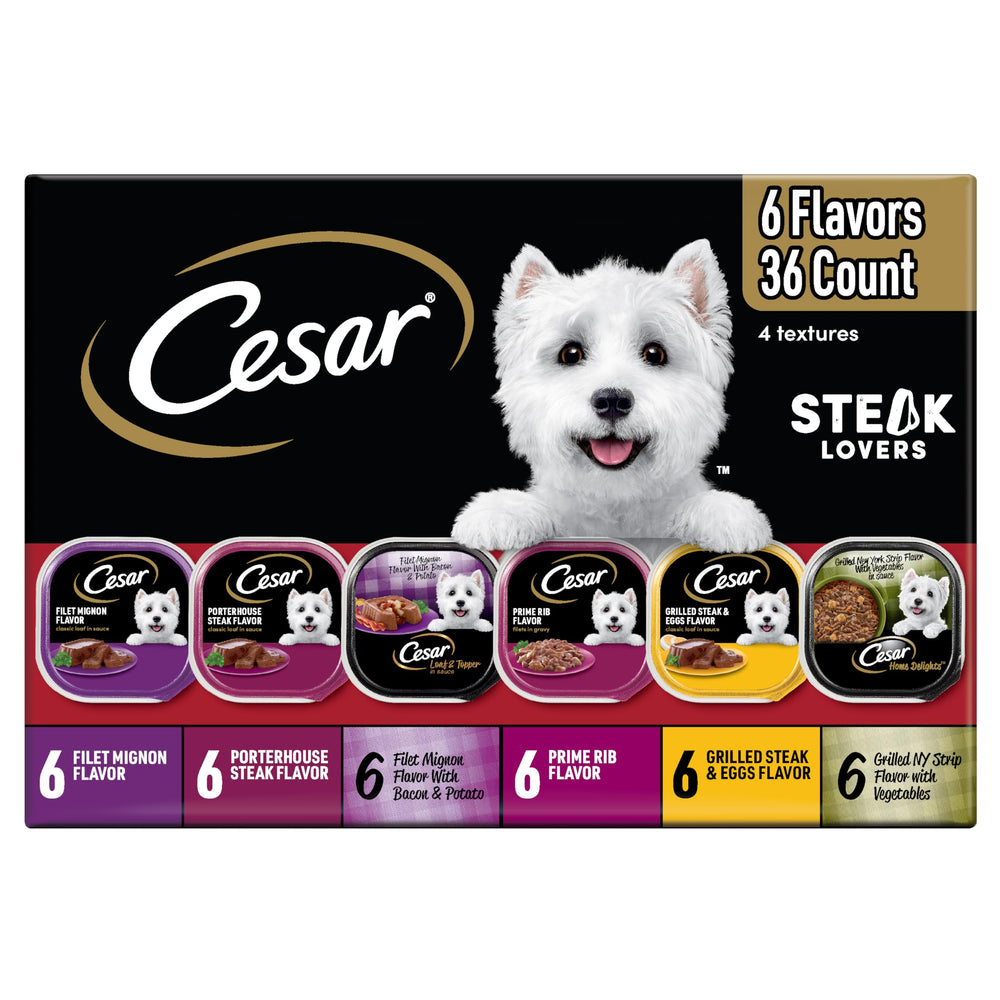 Cesar Filete Amantes: bandeja húmeda de alta proteína para perros adultos.