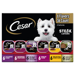 Cesar Filete Amantes: bandeja húmeda de alta proteína para perros adultos.