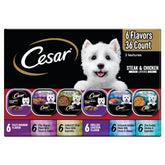 Cesar alimento húmedo para perros, sabor a res con proteína real.