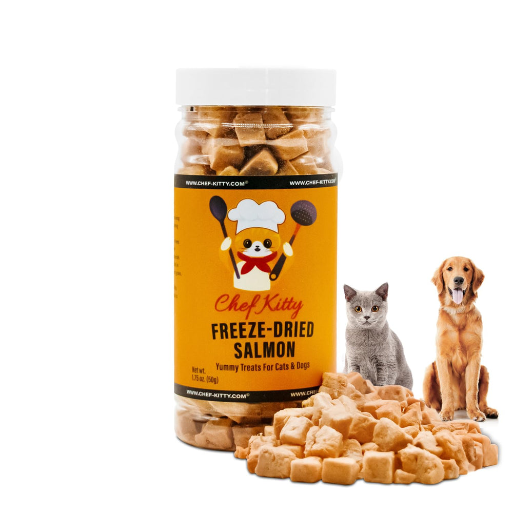 Chef Kitty paquets saumon seche: friandise naturelle riche en protéines pour chats.
