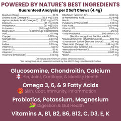 Masticables suaves de Chew + Heal Labs con etiqueta visible para perros.