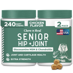 Chew + Heal Labs glucosamina para perros; masticables que mejoran la movilidad articular