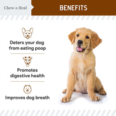 Chew + Heal Labs No Poo Chews para perros coprofagia, ayuda a disuadir la ingesta de heces.