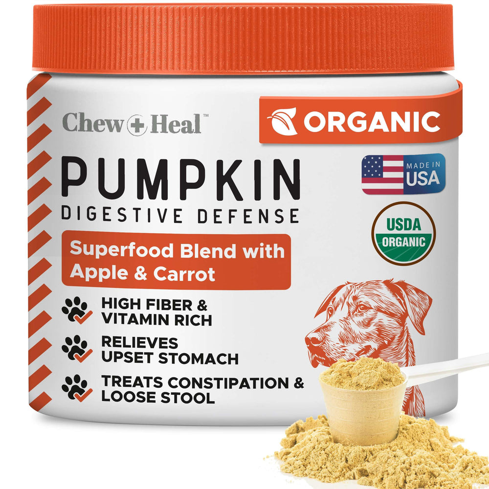 Chew + Heal Labs polvo de calabaza orgánico para perros, apoyo digestivo suave