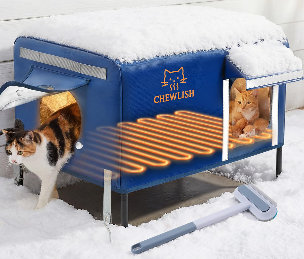 Chewlish: casa-gato-exterior-calefaccionada, refugio cálido para gatos al aire libre.