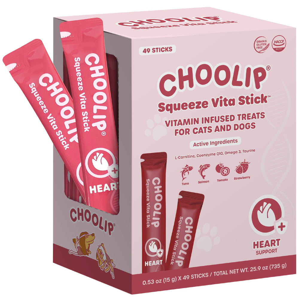 Choolip Palitos Vita, enfoque corazón y sabor a salmón y atún para apoyo cardiovascular.