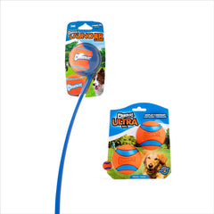 Bolas medianas Chuckit! en dos-pack para sesiones consistentes de juego.