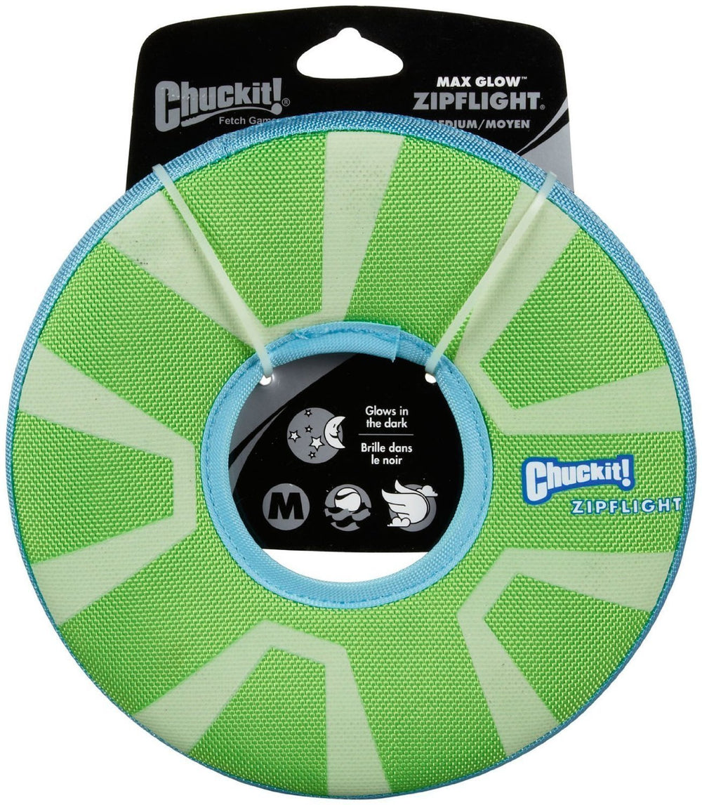 Chuckit! Max Glow Zipflight, juguete para perro mediano, ideal para juegos nocturnos visibles