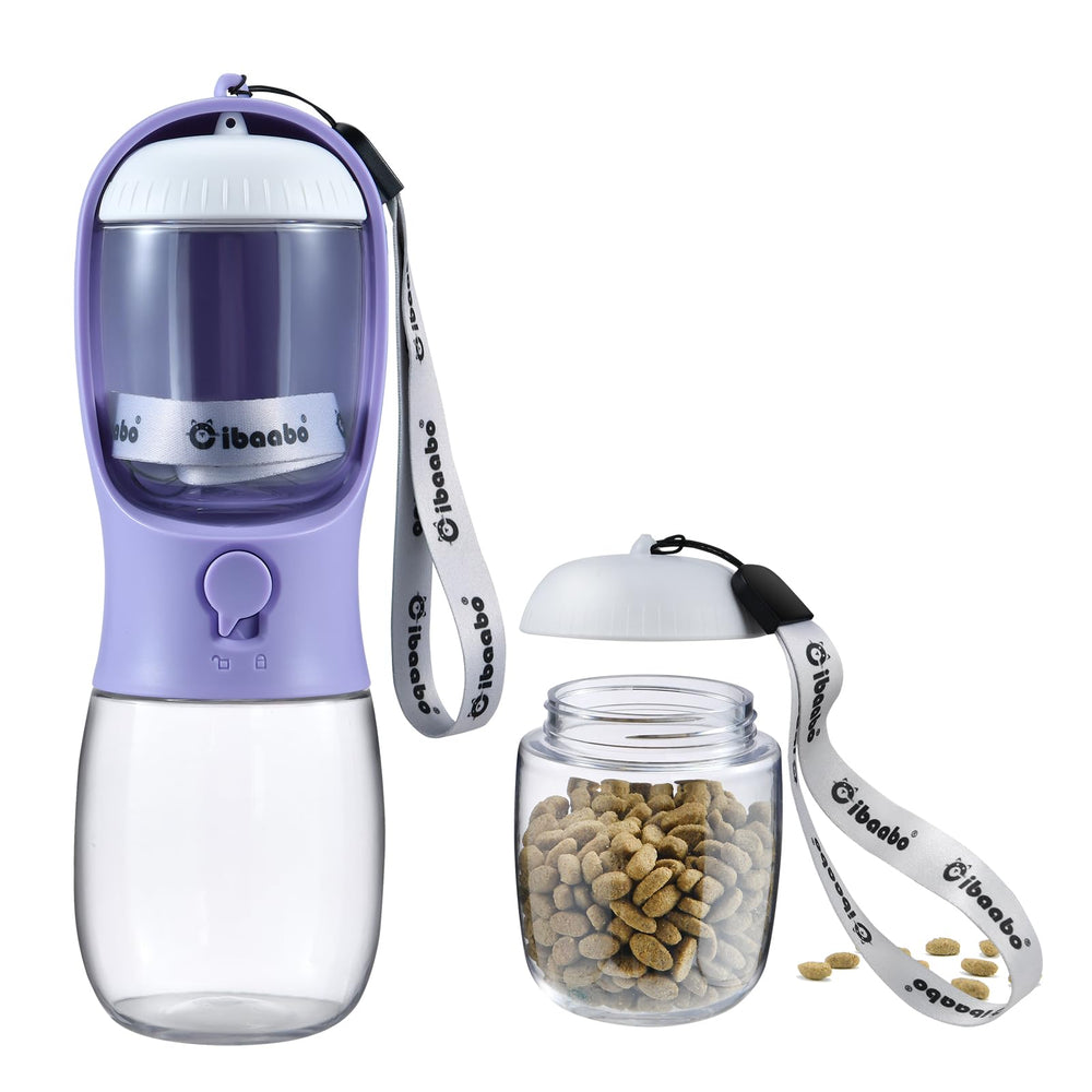 La botella Cibaabo para perros con contenedor de alimentos, perfecta para paseos.