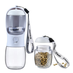 Botella Cibaabo para perros con contenedor de alimento, ideal para paseos con snacks.