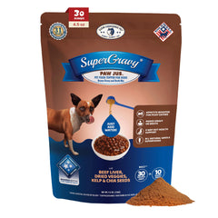 Paw Jus SuperGravy de CLEAR CONSCIENCE PET vertido sobre croquetas para sabor y hidratación