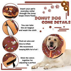 Cneo Collar rosquilla inflable en uso: perro en recuperación puede moverse, comer y dormir sin obstáculos
