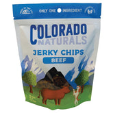 Colorado Naturals Beef Jerky Chips, envase listo para entrenar, snack sabroso y práctico.