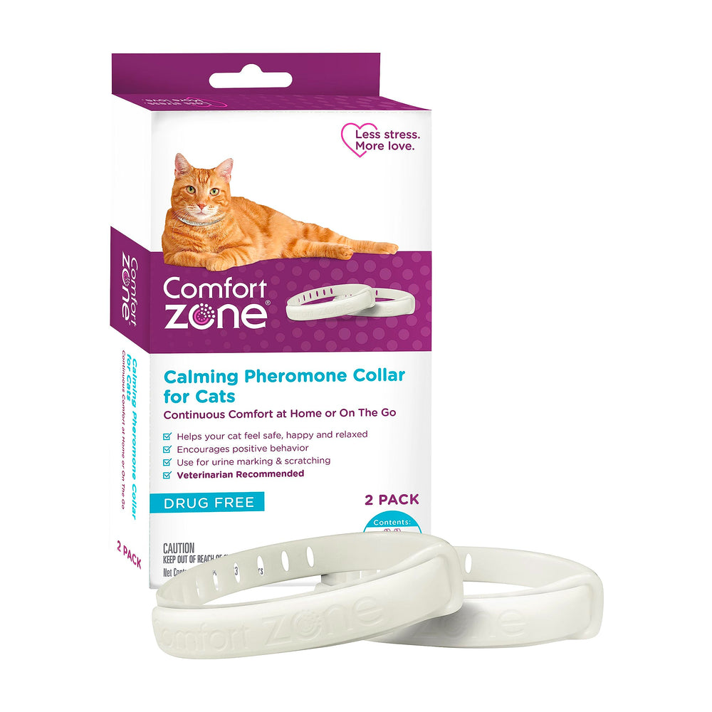 Collar calmante Comfort Zone, paquete de 2 collares, ideal para mantener gatos tranquilos.