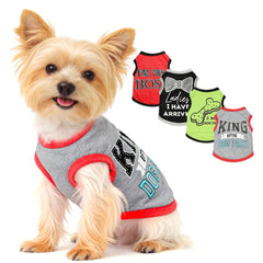 Conjunto cuatro prendas para perros pequeños, patrón corona rosa, ideal para estilo y comodidad.