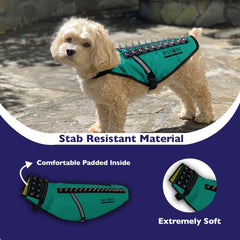 Arnés CoyoteVest, vista lateral con puntas removibles para protección.
