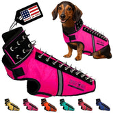 CoyoteVest SpikeVest para perros pequeños, enfoque en el ajuste del collar para mayor comodidad.
