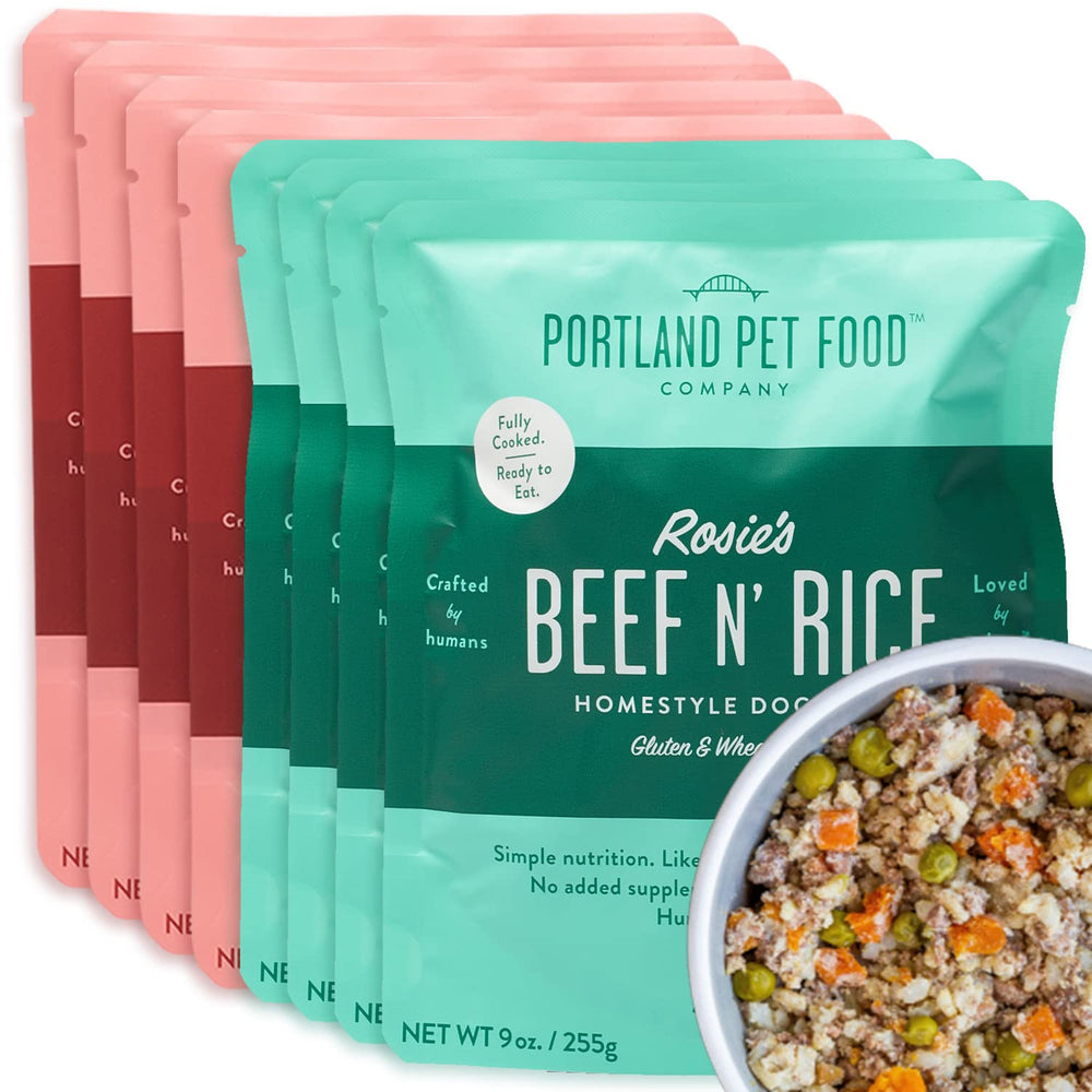 Bolsa salmón y arroz de CRAFTED BY HUMANS LOVED BY DOGS, lista para servir.