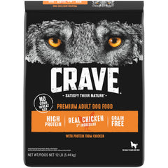 CRAVE alimento seco para perros adultos sin granos, sabor a carne y envase de 12 lb