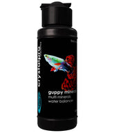 Frasco Crystalpro Guppy Minerals con etiqueta, listo para dosificar en acuarios.