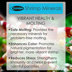 Crystalpro Shrimp Minerals mejora reproducción y color en camarones de agua dulce.