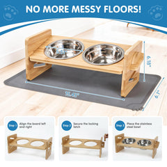 CuddlyCo bebedero elevado para gatos en bambú, altura ajustable para mayor comodidad.