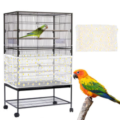 Daoeny couverture cage oiseaux motif marguerite blanc, esthétique et réduction des résidus de graines.