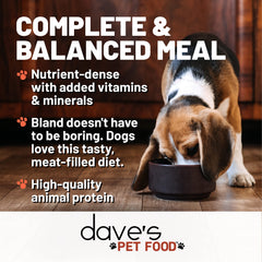 Dave's Pet Food sin-granos: lata humeda sin colorantes artificiales, opción sin granos para dietas sensibles.