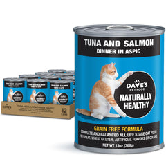 Dave's Pet Food lata para gatos con atún y salmón en aspic, alimento húmedo