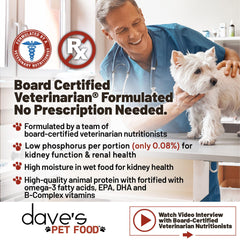 Dave's Pet Food Kidney Care paté de atún cremoso, textura suave para ingesta fácil.