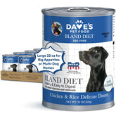 Dave's Pet Food – lata 22 oz, dieta suave de pollo y arroz para estómago sensible.