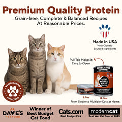 Dave's Pet Food Gato Pate con Vitaminas, imagen de dieta equilibrada.