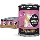 Dave's Pet Food pate para gato sin granos, lata abierta, sabor res y pollo