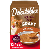 Delectables gravy non-seafood chicken lickable topper close-up showing savory hydration for cats
