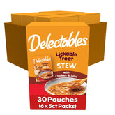 Delectables guiso pollo y atún, topper jugoso para gatos y mejora la hidratación.