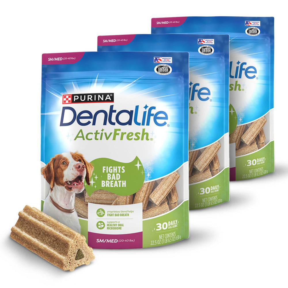 DentaLife ActivFresh: paquete de 3 bolsas para perros, aliento fresco y uso diario.