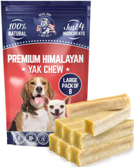 Devil Dog Pet Co Yak Cheese Chews grandes, empaque 8, entretenimiento seguro y concentración