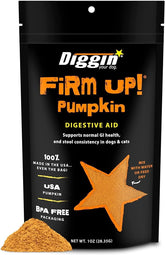 Diggin’ Your Dog Firm Up suplemento de calabaza en botella para perros y gatos.