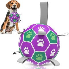 Diman balón de fútbol para perro con correa de nailon, ideal para juegos activos.