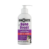 Dinovite BeneBoost, botella vertida sobre comida, apoyo diario a la movilidad de perros.